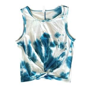 New  90 Degree by Reflex Blue White Tie Dye Twist Workout Tank Top Medium